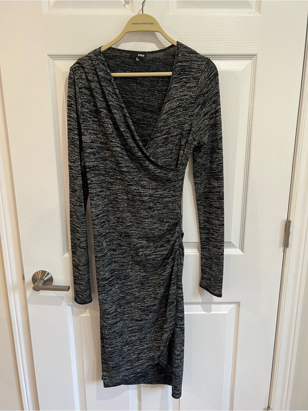 Wilfred Free Klum Asymmetrical Faux Wrap Dress M Heather Black